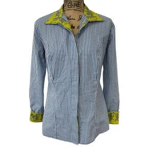 Middy N' Me Radnor Blue Gingham Button Down Equestrian Shirt Long Sleeve Size 8